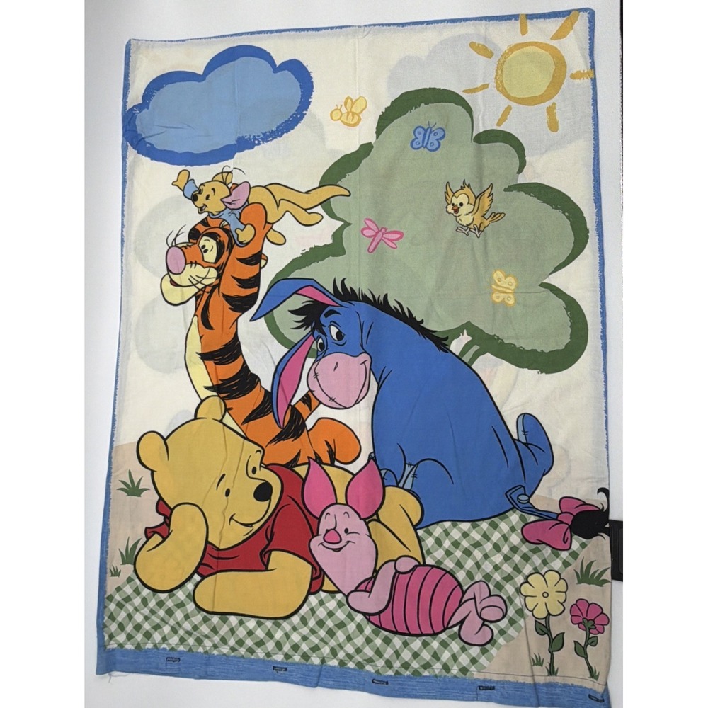 Vtg Winnie the Pooh Piglet Eeyore Tigger Fabric Panel 40x30 Duvet Baby RARE